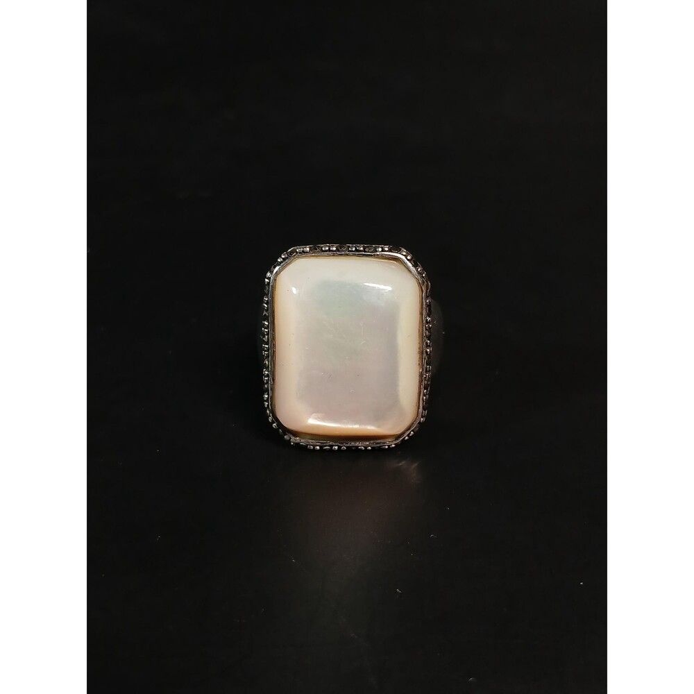 Sterling Silver 925 Mother of Pearl Marcasite Statement Ring Size 8.5